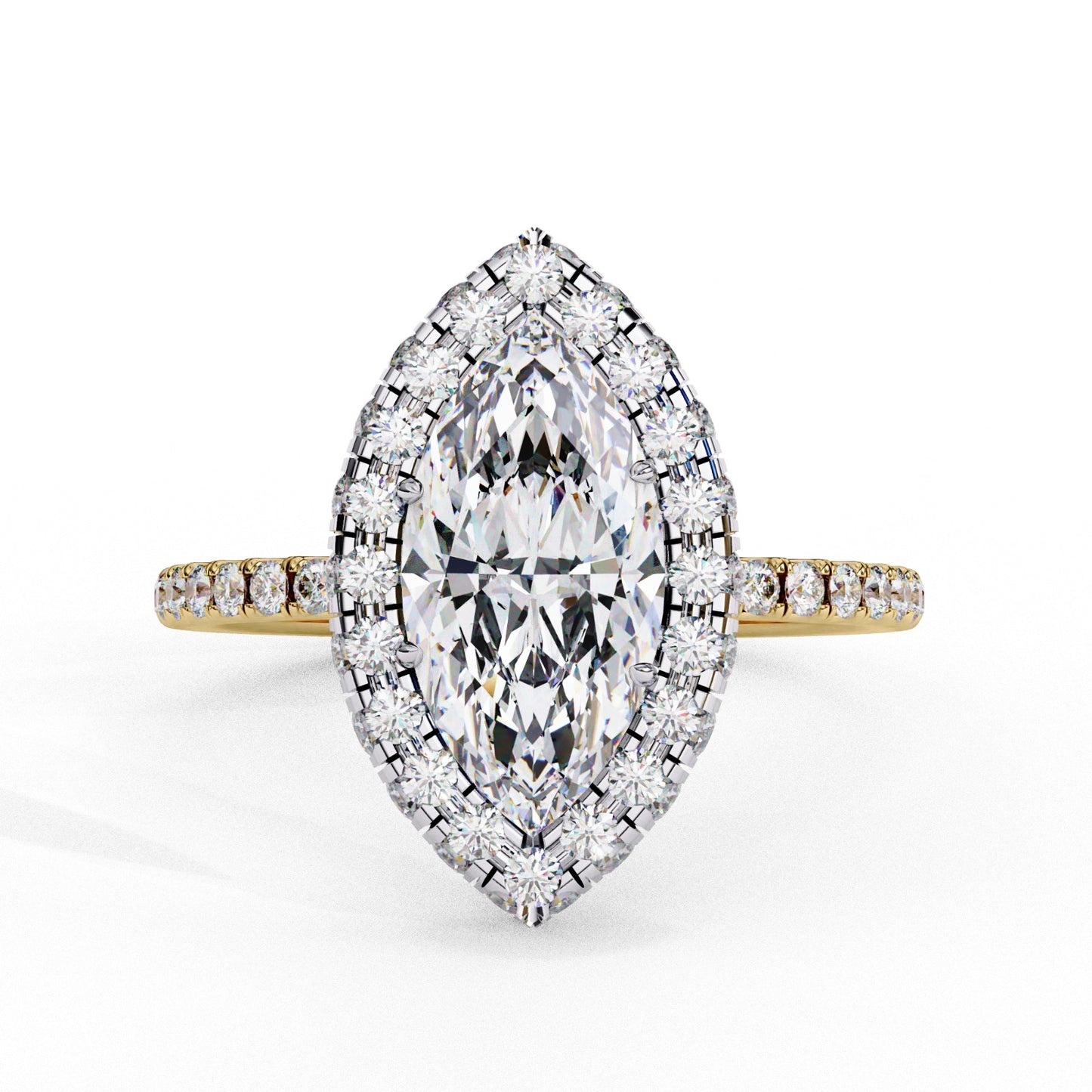 Marquise Cut Lab Grown Diamond Halo Engagement Ring - Two-Tone Pavé Setting | IGI Certified | Sarva Jewels