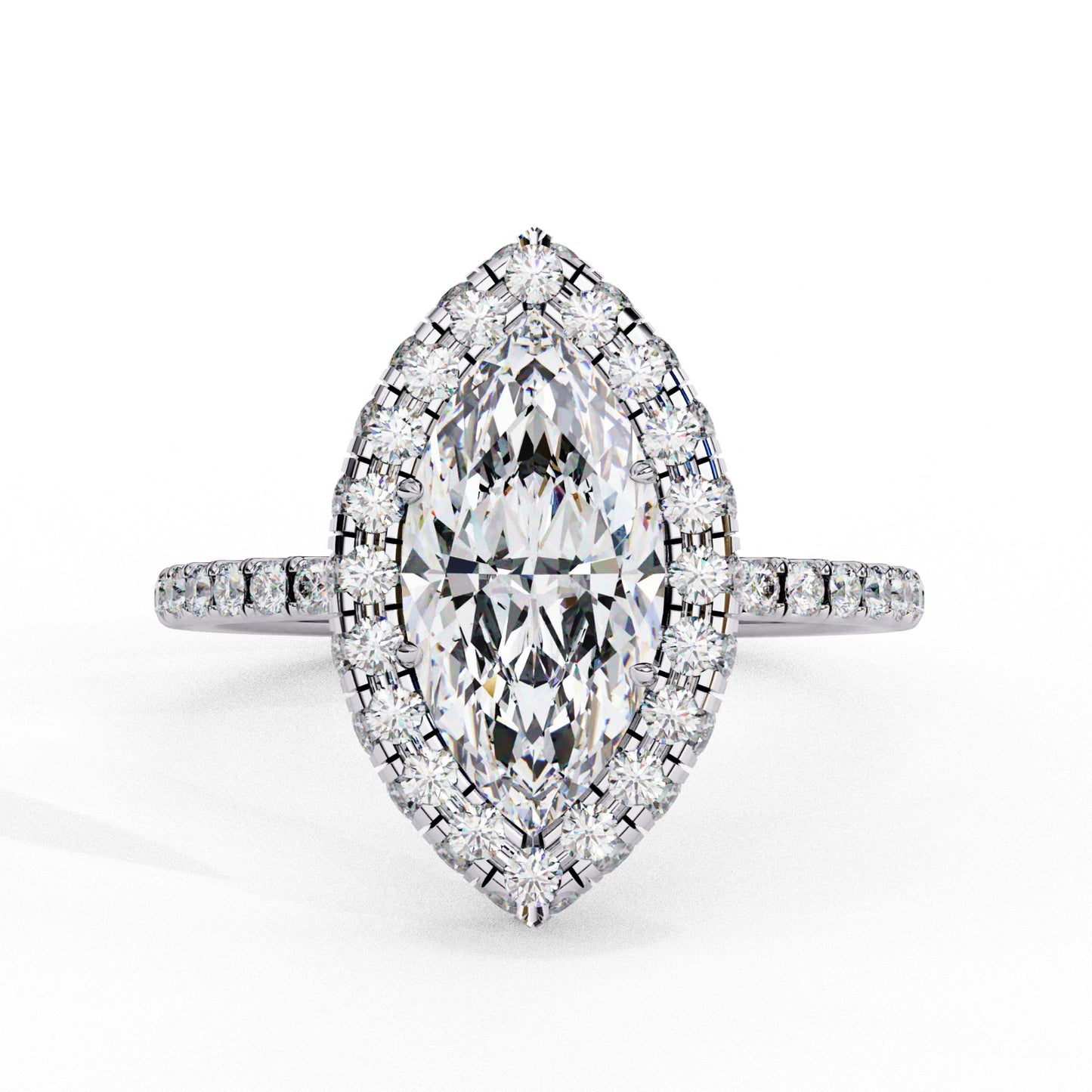 Marquise Cut Lab Grown Diamond Halo Engagement Ring - Two-Tone Pavé Setting | IGI Certified | Sarva Jewels
