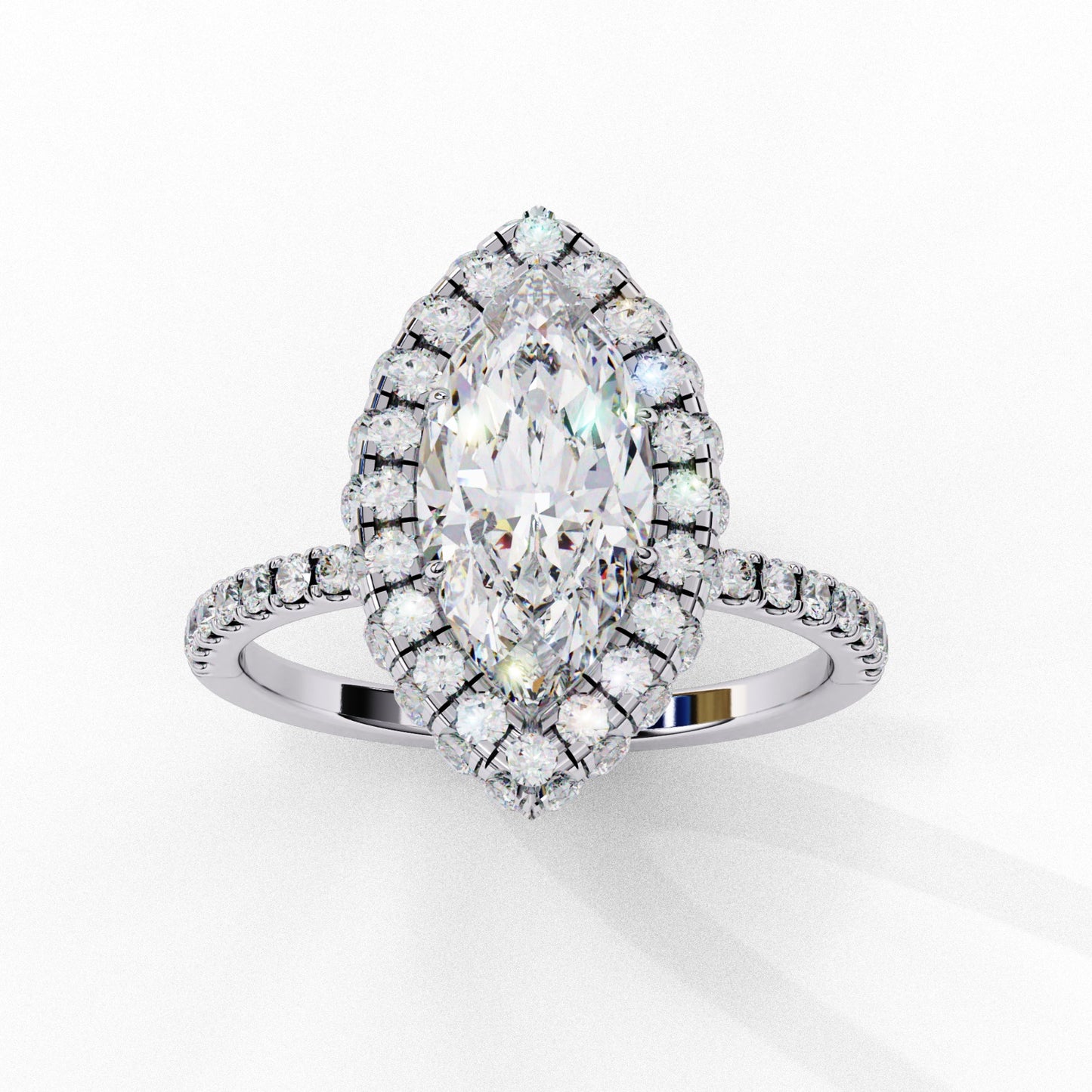 Marquise Cut Lab Grown Diamond Halo Engagement Ring - Two-Tone Pavé Setting | IGI Certified | Sarva Jewels