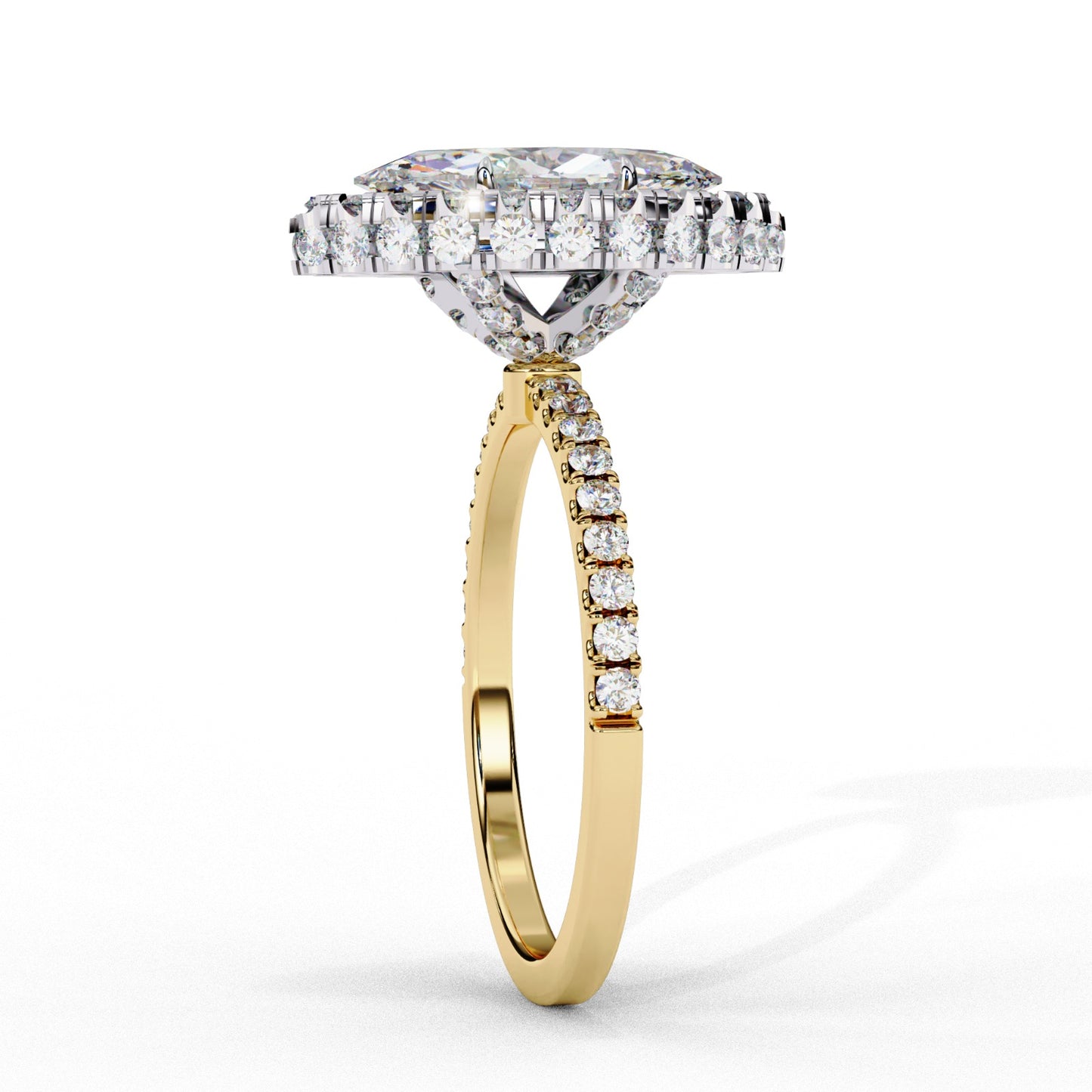 Marquise Cut Lab Grown Diamond Halo Engagement Ring - Two-Tone Pavé Setting | IGI Certified | Sarva Jewels
