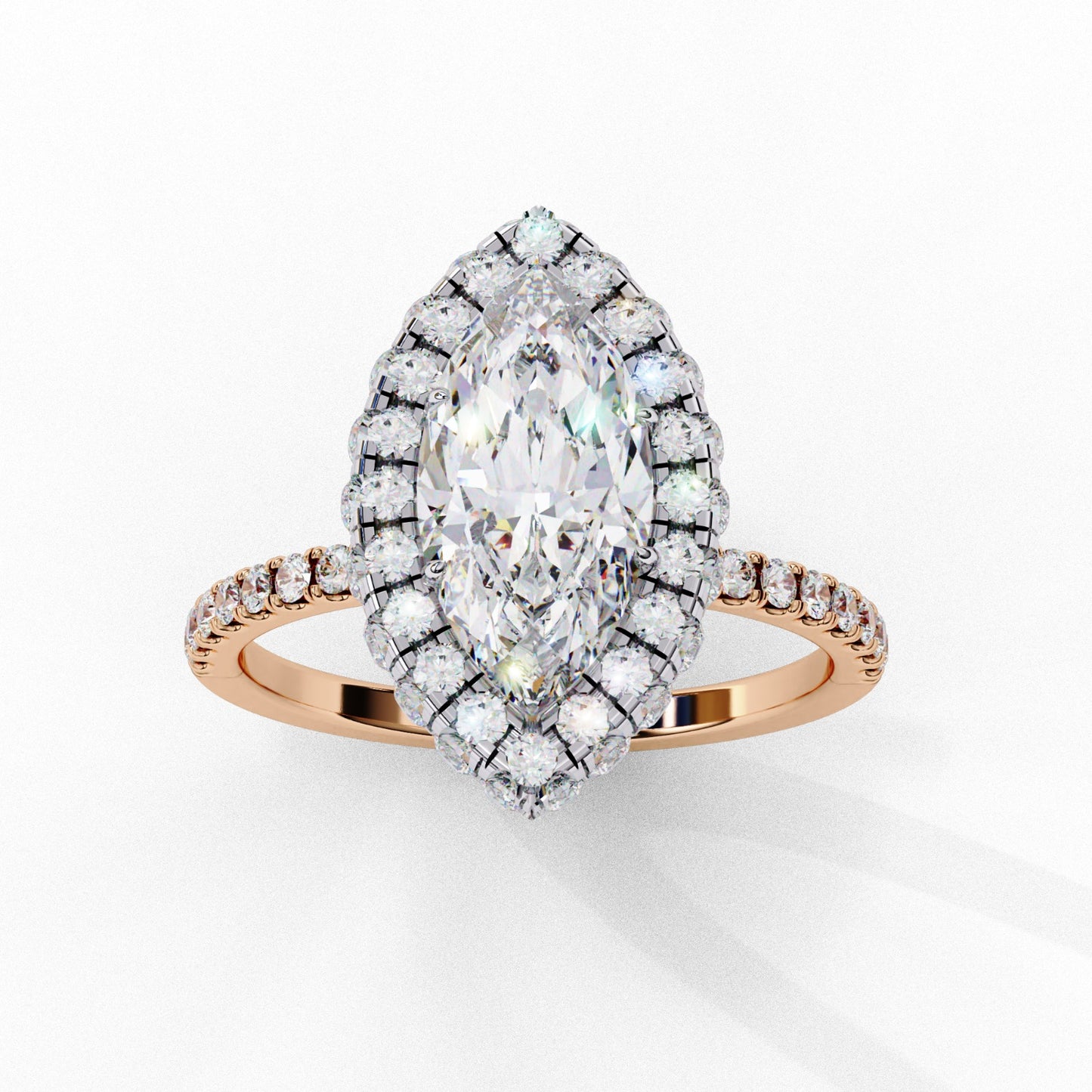 Marquise Cut Lab Grown Diamond Halo Engagement Ring - Two-Tone Pavé Setting | IGI Certified | Sarva Jewels