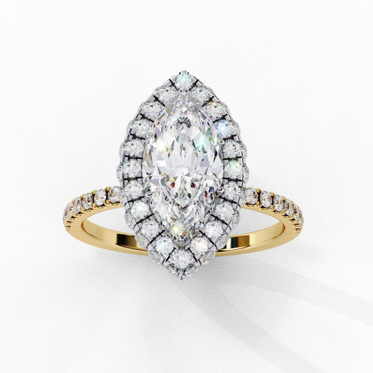 Marquise Cut Lab Grown Diamond Halo Engagement Ring - Two-Tone Pavé Setting | IGI Certified | Sarva Jewels