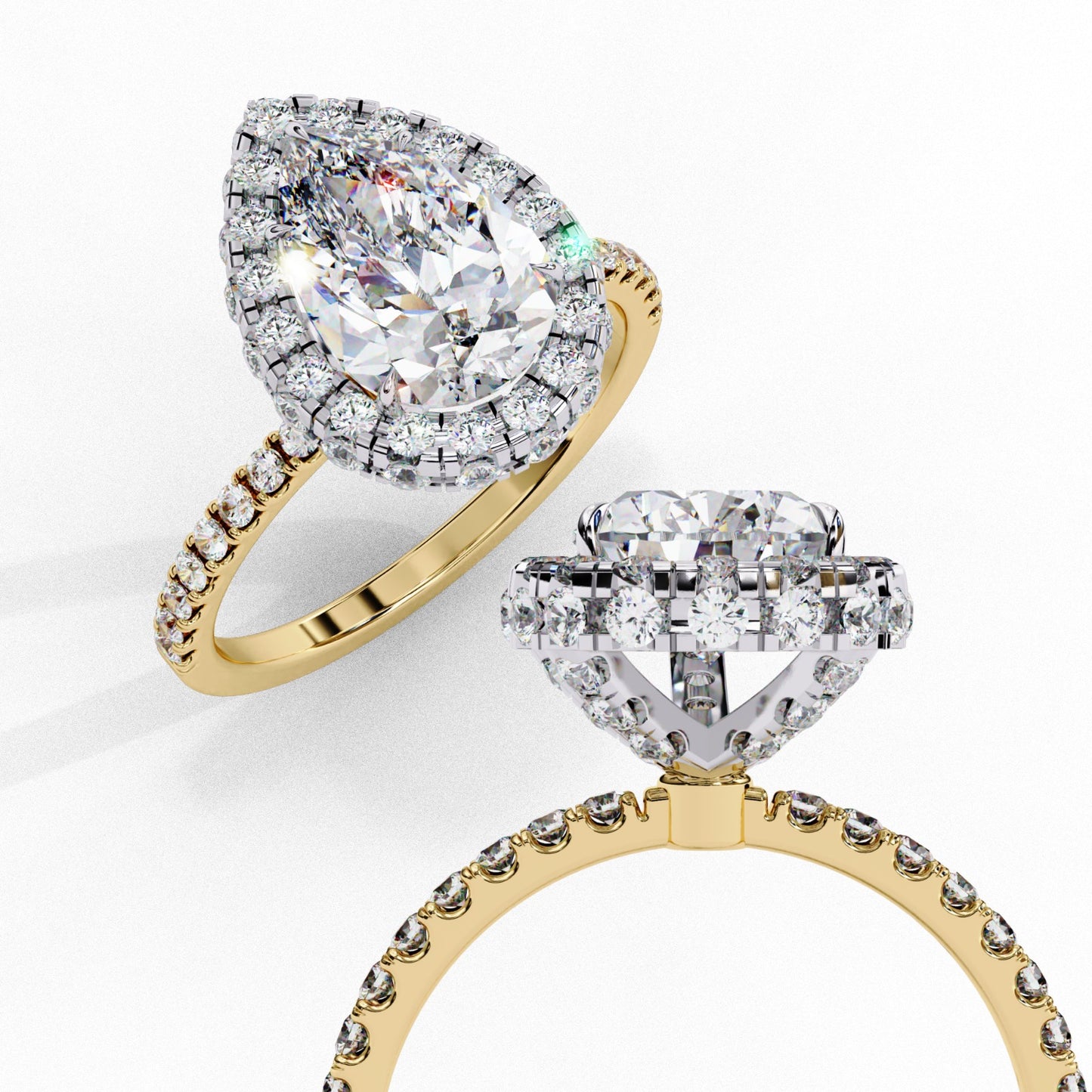 Pear Cut Lab Grown Diamond Halo Engagement Ring - White Gold Pavé Setting | IGI Certified | Sarva Jewels