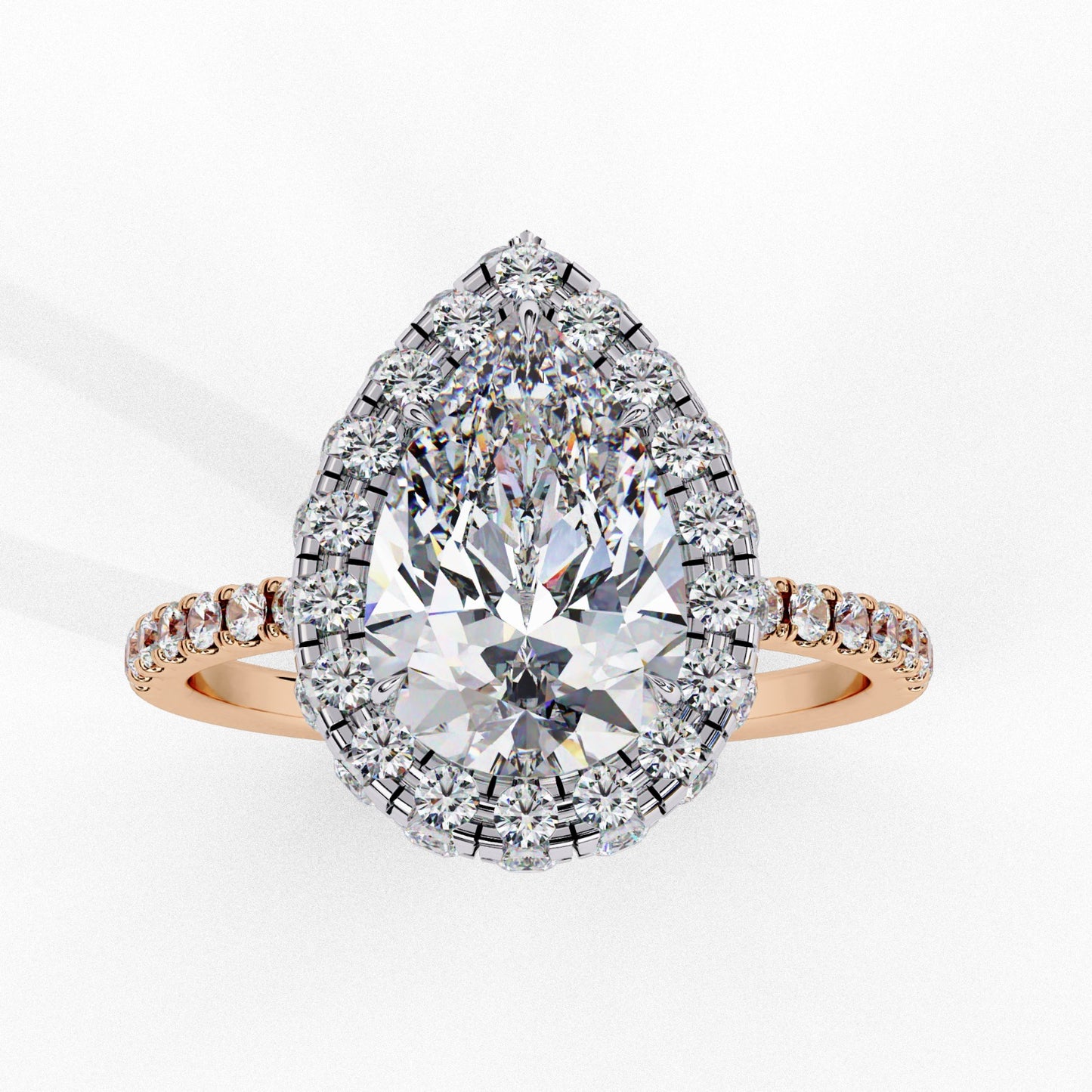 Pear Cut Lab Grown Diamond Halo Engagement Ring - White Gold Pavé Setting | IGI Certified | Sarva Jewels