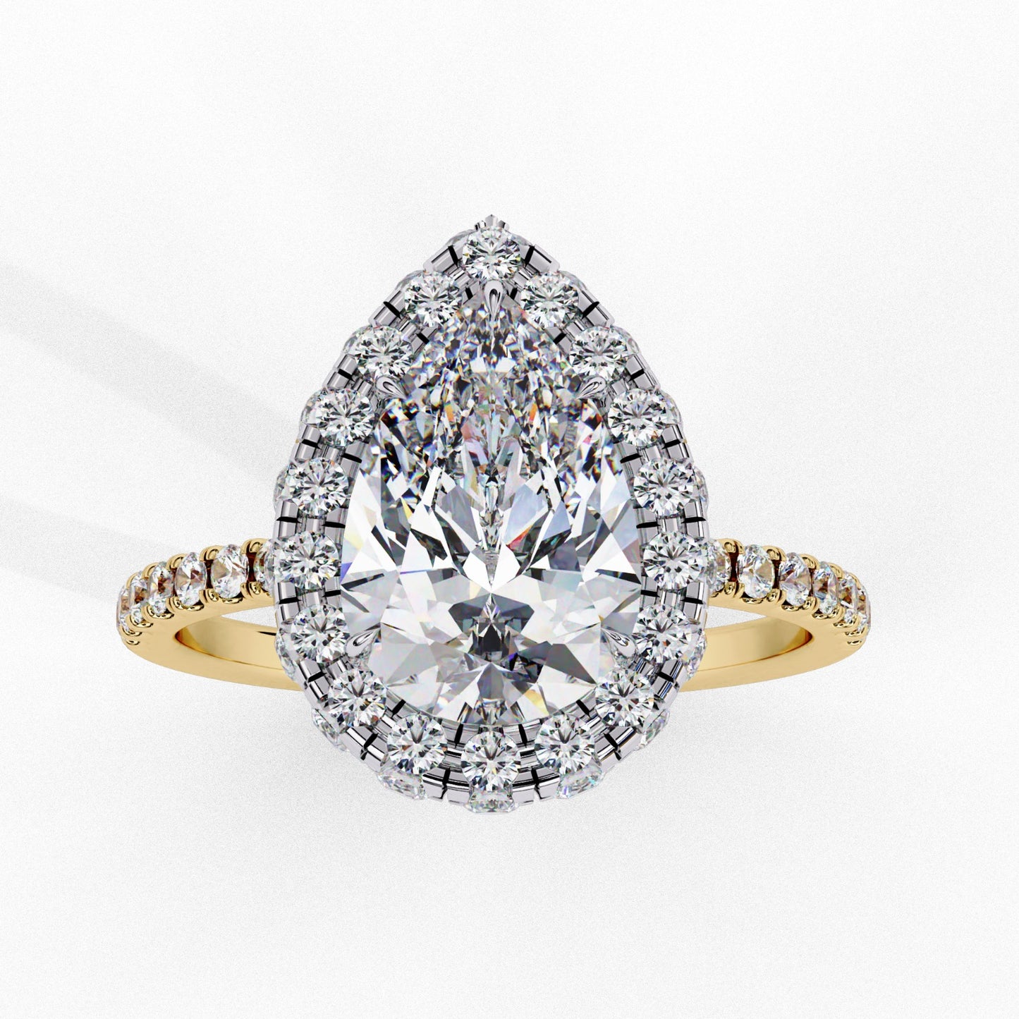 Pear Cut Lab Grown Diamond Halo Engagement Ring - White Gold Pavé Setting | IGI Certified | Sarva Jewels