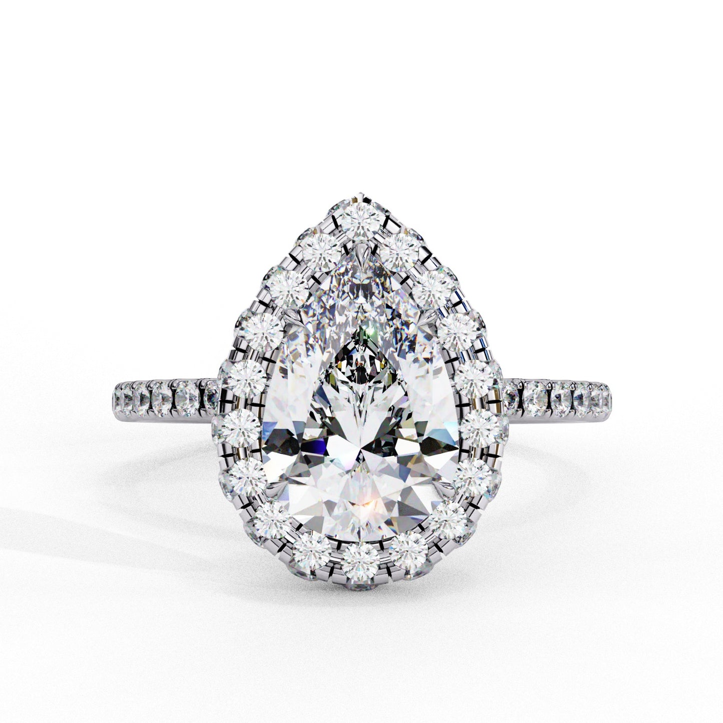 Pear Cut Lab Grown Diamond Halo Engagement Ring - White Gold Pavé Setting | IGI Certified | Sarva Jewels