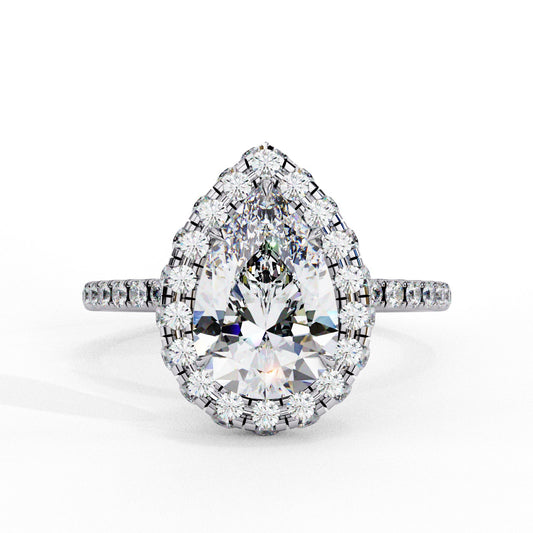 Pear Cut Lab Grown Diamond Halo Engagement Ring - White Gold Pavé Setting | IGI Certified | Sarva Jewels