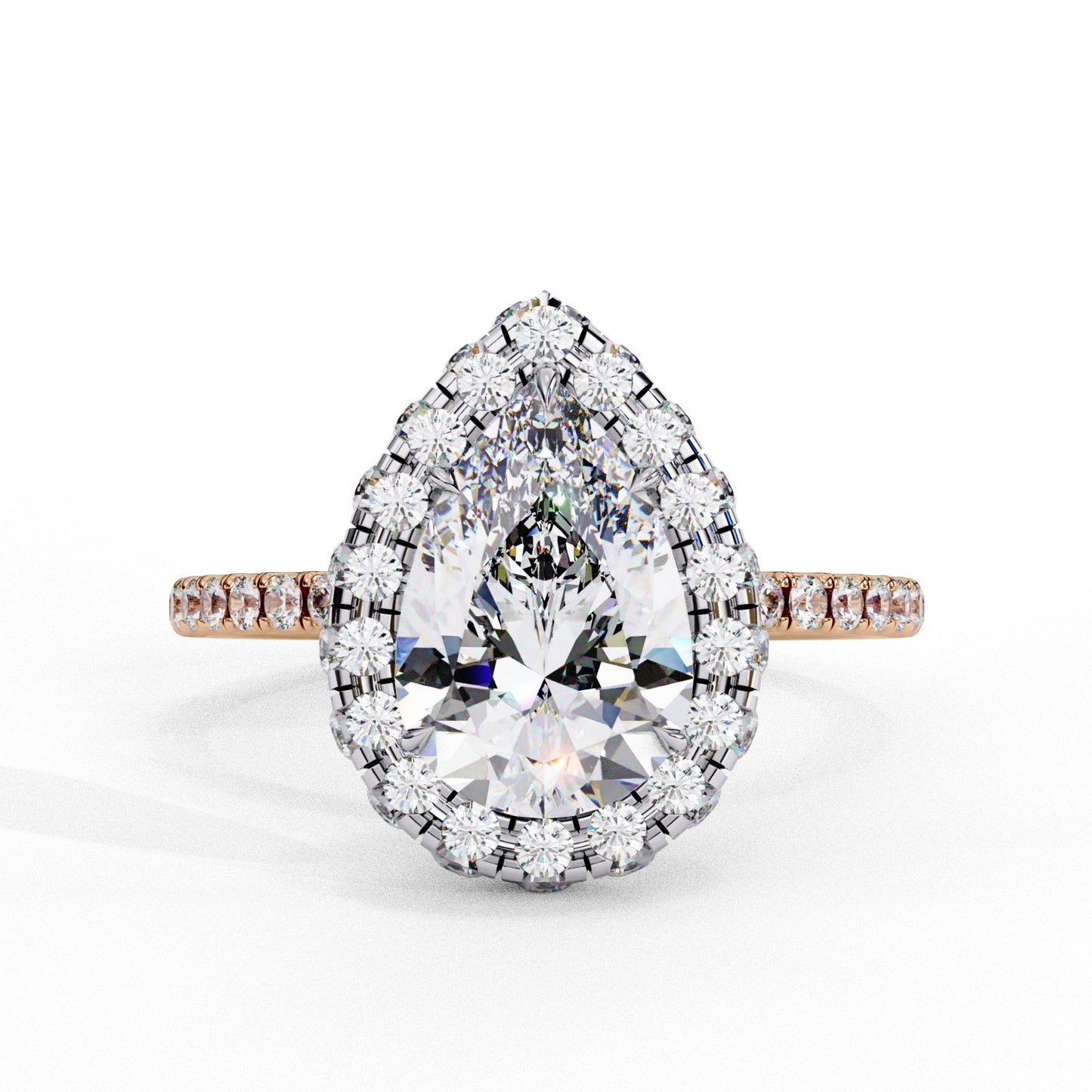Pear Cut Lab Grown Diamond Halo Engagement Ring - White Gold Pavé Setting | IGI Certified | Sarva Jewels