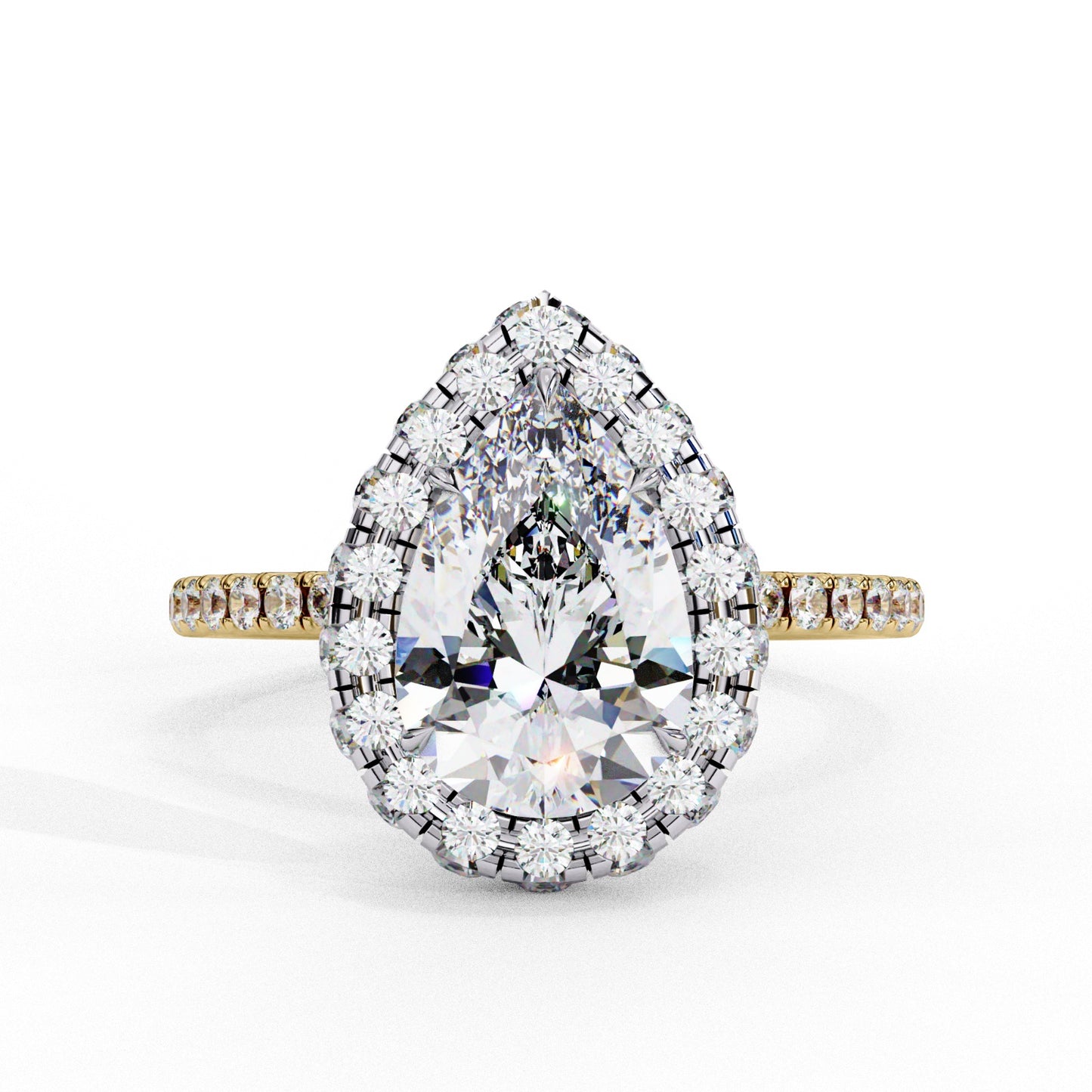 Pear Cut Lab Grown Diamond Halo Engagement Ring - White Gold Pavé Setting | IGI Certified | Sarva Jewels
