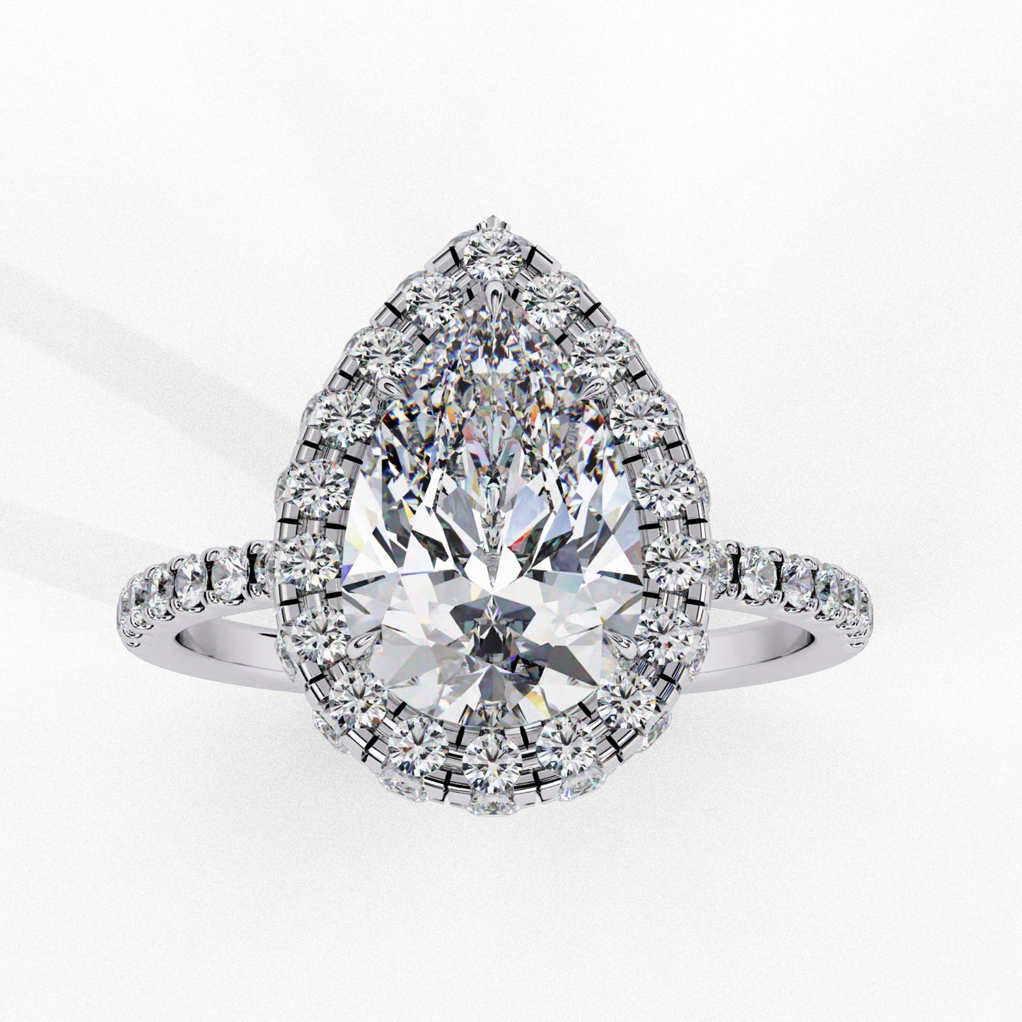 Pear Cut Lab Grown Diamond Halo Engagement Ring - White Gold Pavé Setting | IGI Certified | Sarva Jewels