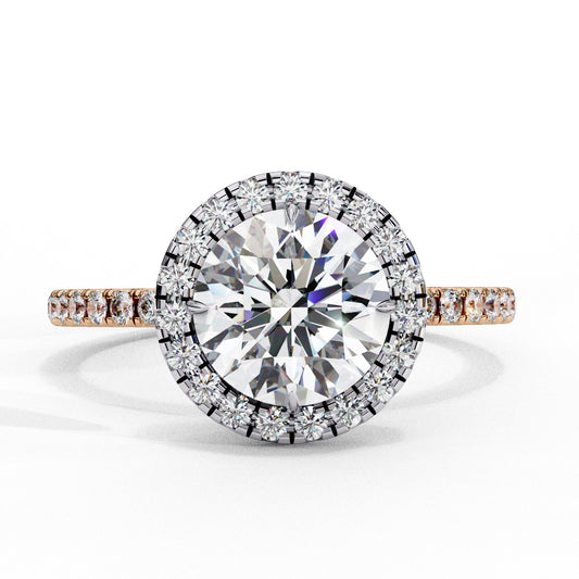 Round Cut Lab Grown Diamond Halo Engagement Ring - Two-Tone Pavé Setting | IGI Certified | Sarva Jewels