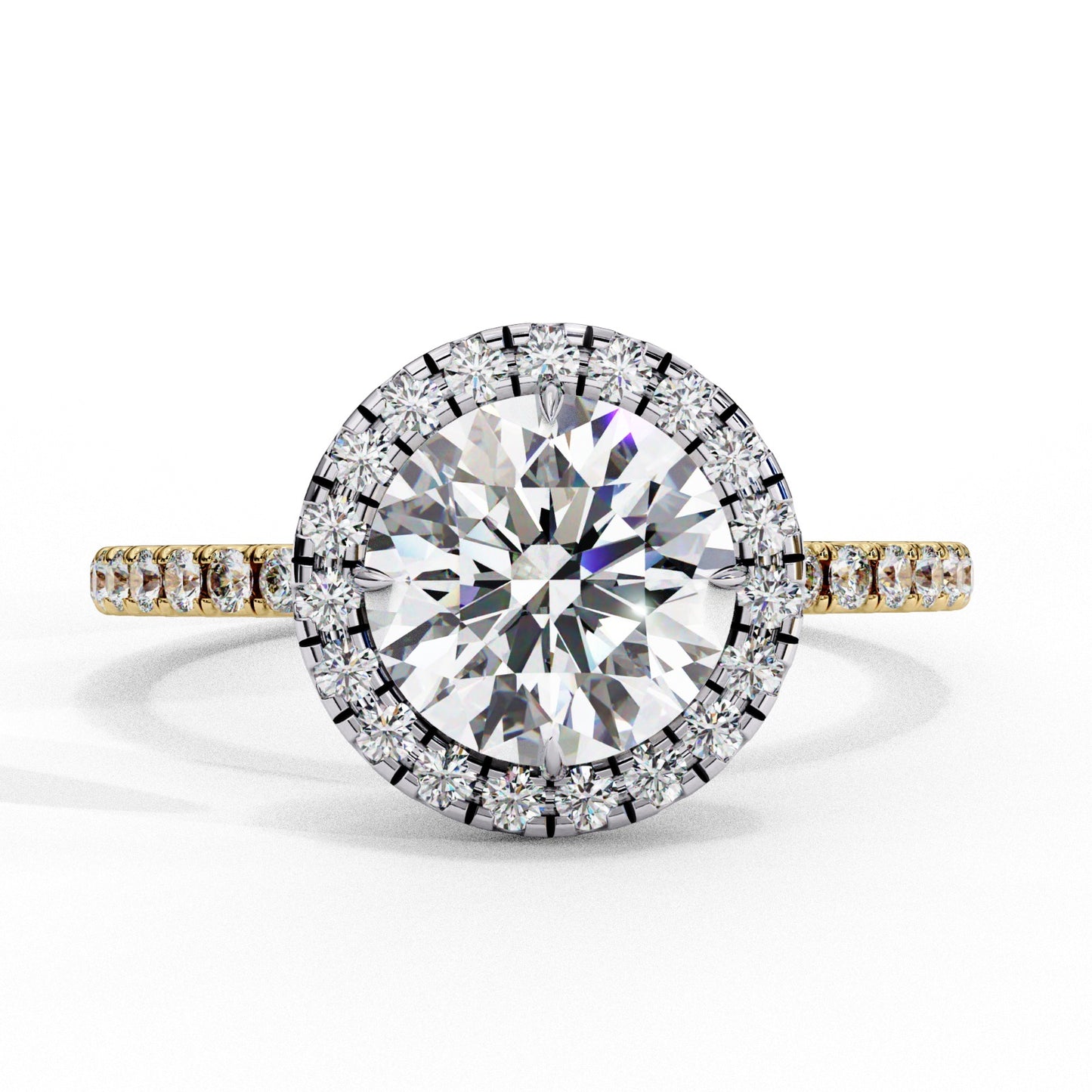 Round Cut Lab Grown Diamond Halo Engagement Ring - Two-Tone Pavé Setting | IGI Certified | Sarva Jewels