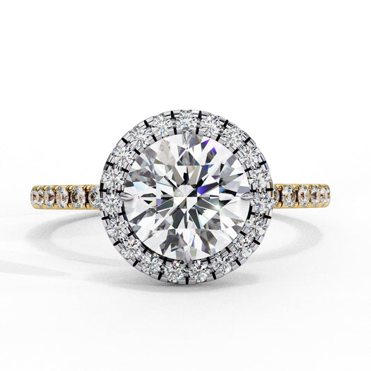 Round Cut Lab Grown Diamond Halo Engagement Ring - Two-Tone Pavé Setting | IGI Certified | Sarva Jewels