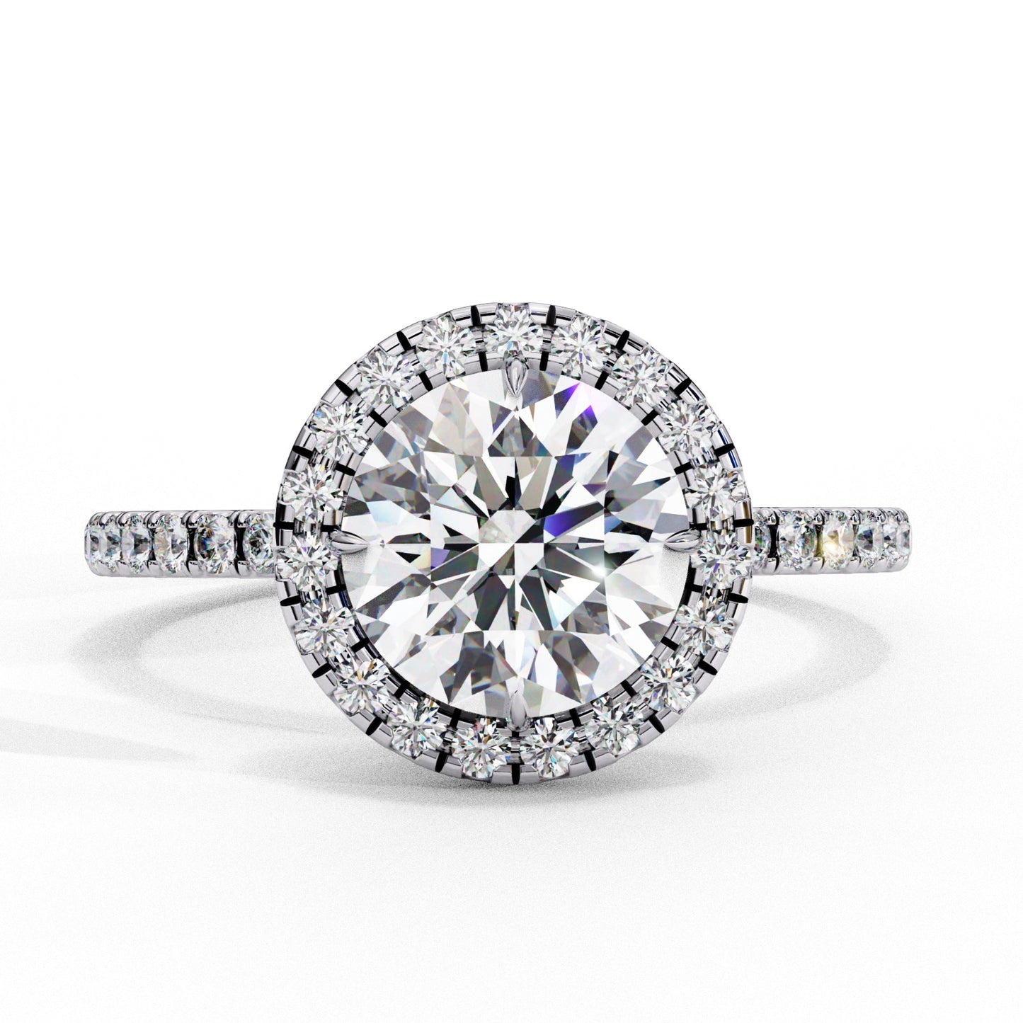 Round Cut Lab Grown Diamond Halo Engagement Ring - Two-Tone Pavé Setting | IGI Certified | Sarva Jewels