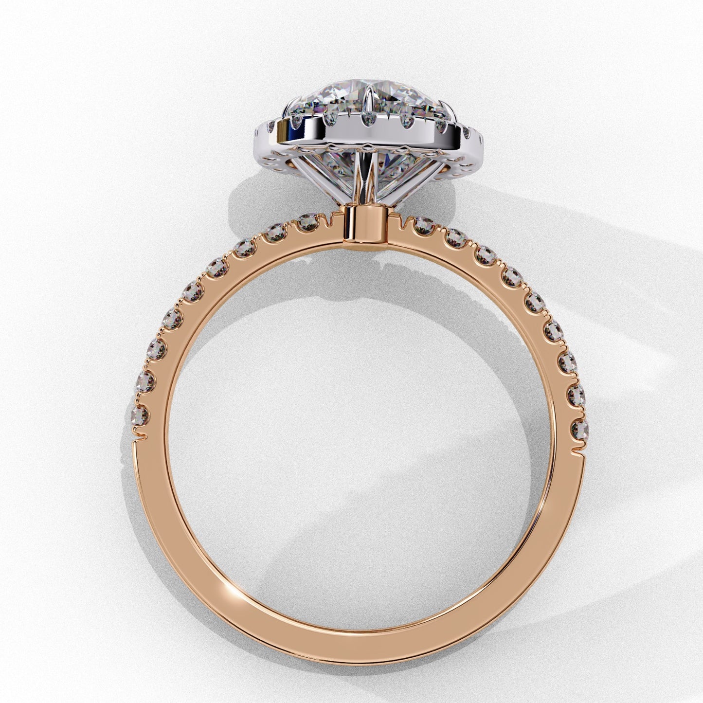 Round Cut Lab Grown Diamond Halo Engagement Ring - Two-Tone Pavé Setting | IGI Certified | Sarva Jewels