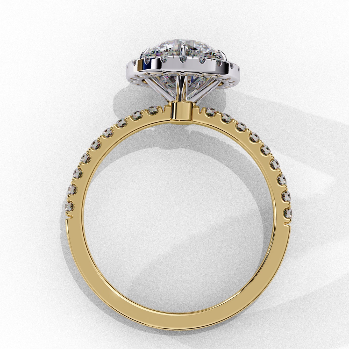 Round Cut Lab Grown Diamond Halo Engagement Ring - Two-Tone Pavé Setting | IGI Certified | Sarva Jewels