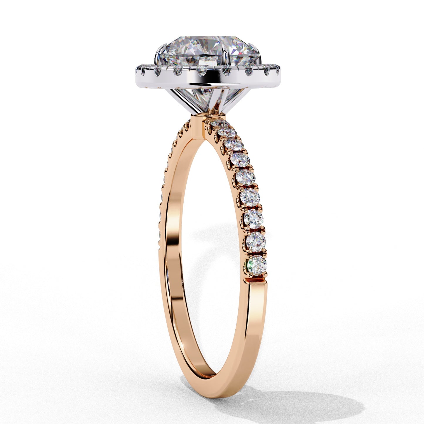 Round Cut Lab Grown Diamond Halo Engagement Ring - Two-Tone Pavé Setting | IGI Certified | Sarva Jewels