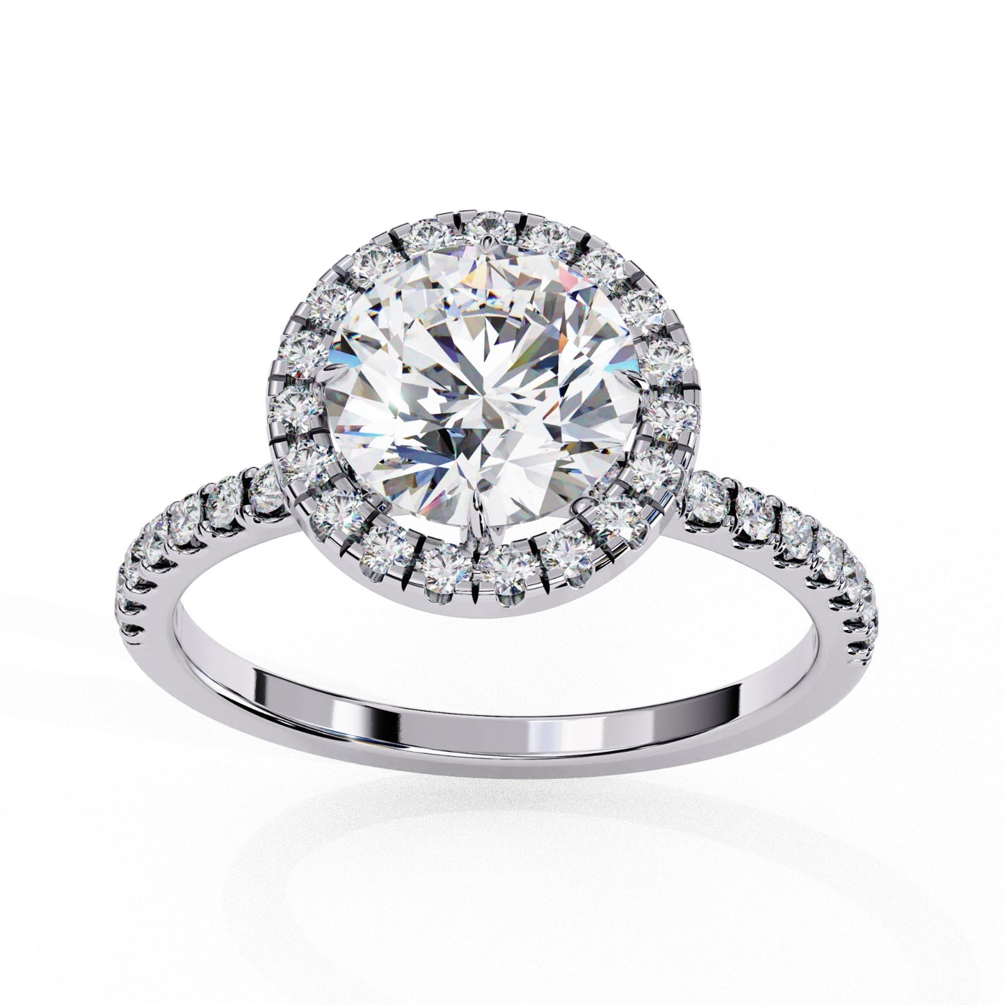 Round Cut Lab Grown Diamond Halo Engagement Ring - Two-Tone Pavé Setting | IGI Certified | Sarva Jewels