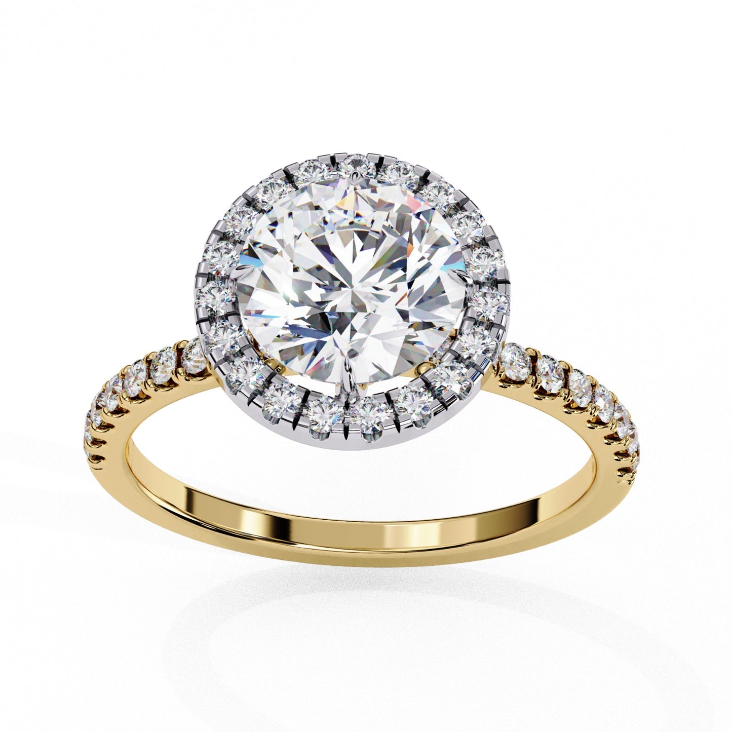 Round Cut Lab Grown Diamond Halo Engagement Ring - Two-Tone Pavé Setting | IGI Certified | Sarva Jewels