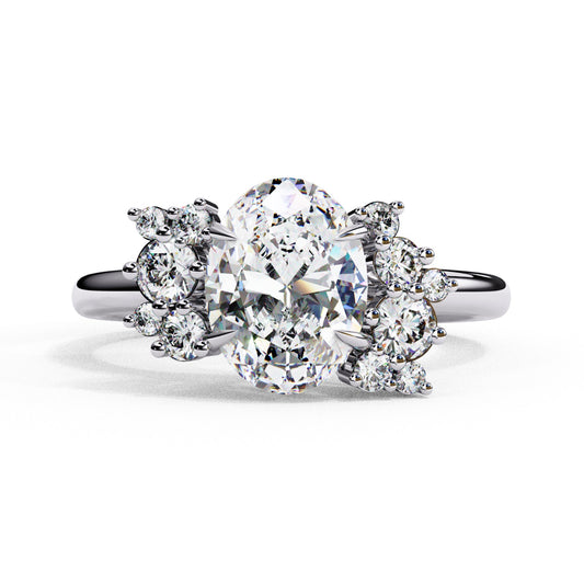 Oval Cut Lab Grown Diamond Engagement Ring - Two-Tone Cluster Side Stone Setting | IGI Certified | Sarva Jewels