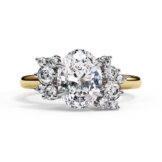 Oval Cut Lab Grown Diamond Engagement Ring - Two-Tone Cluster Side Stone Setting | IGI Certified | Sarva Jewels