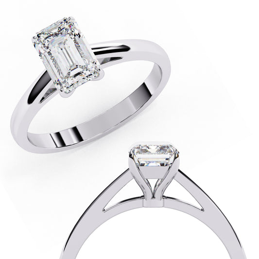 Emerald Cut Lab Grown Diamond Solitaire Engagement Ring - Yellow Gold Setting | IGI Certified | Sarva Jewels