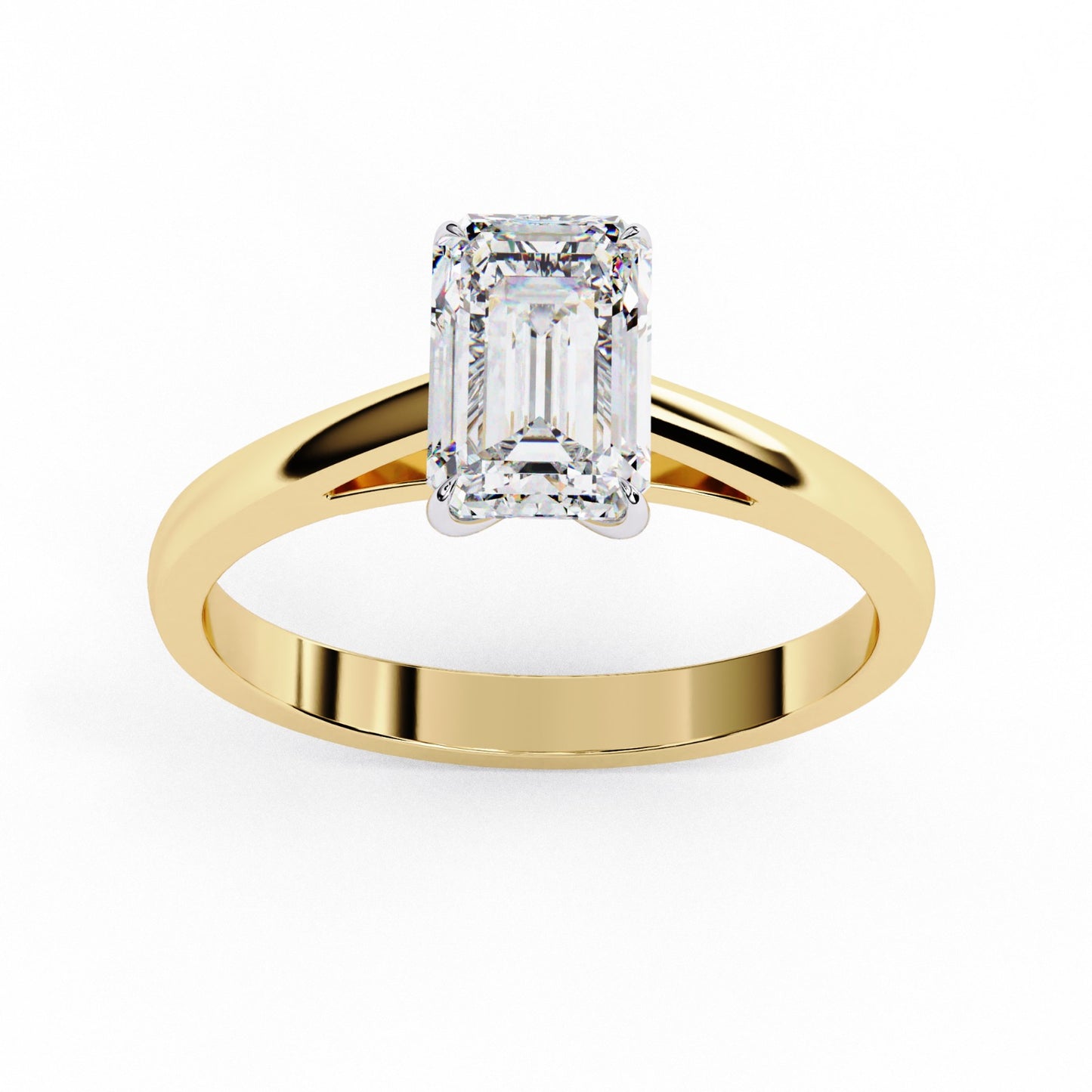 Emerald Cut Lab Grown Diamond Solitaire Engagement Ring - Yellow Gold Setting | IGI Certified | Sarva Jewels