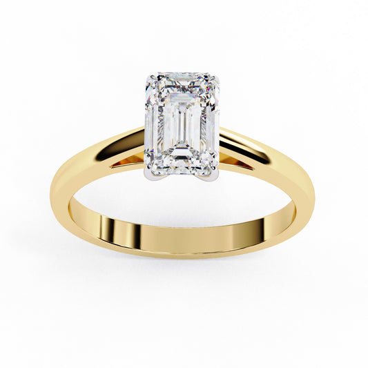 Emerald Cut Lab Grown Diamond Solitaire Engagement Ring - Yellow Gold Setting | IGI Certified | Sarva Jewels