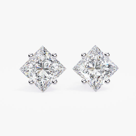 Princess Cut Lab Grown Diamond Stud Earrings - Rose Gold Setting | IGI Certified | Sarva Jewels