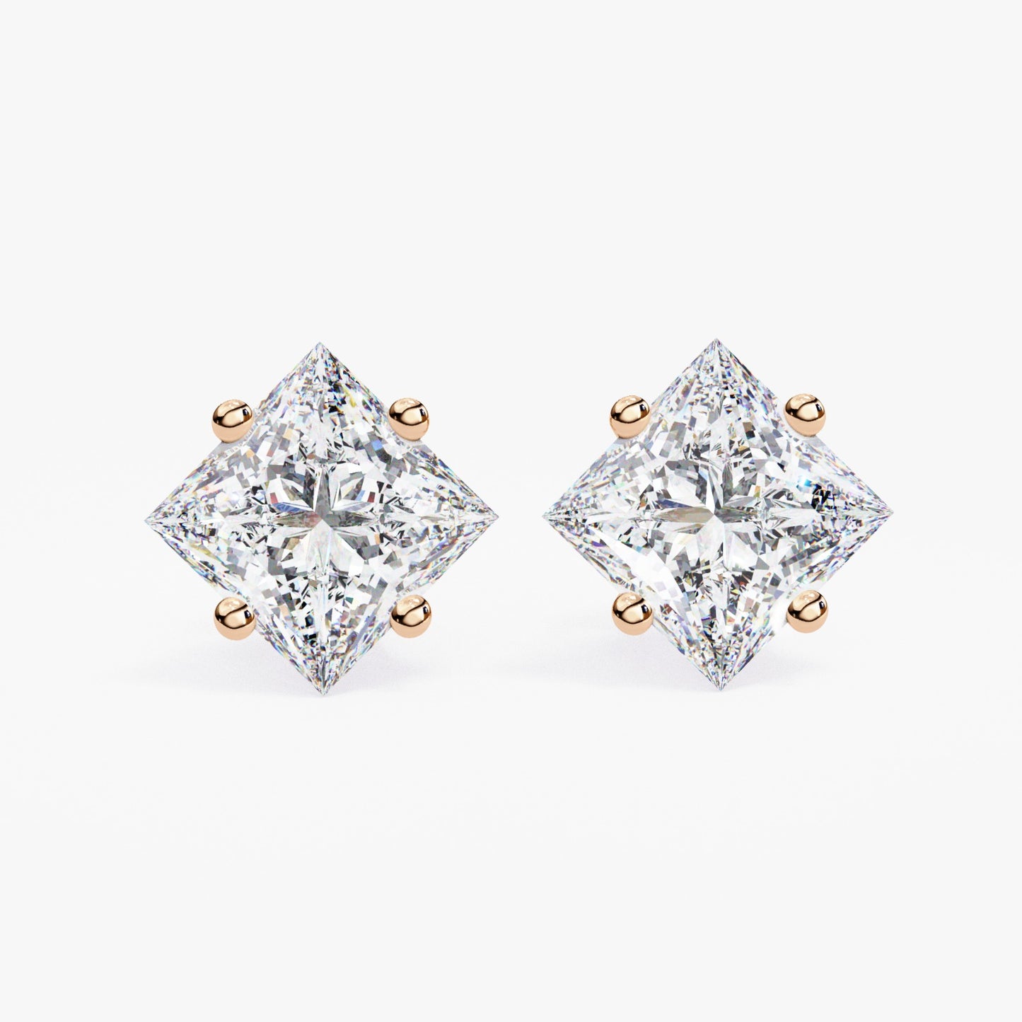 Princess Cut Lab Grown Diamond Stud Earrings - Rose Gold Setting | IGI Certified | Sarva Jewels