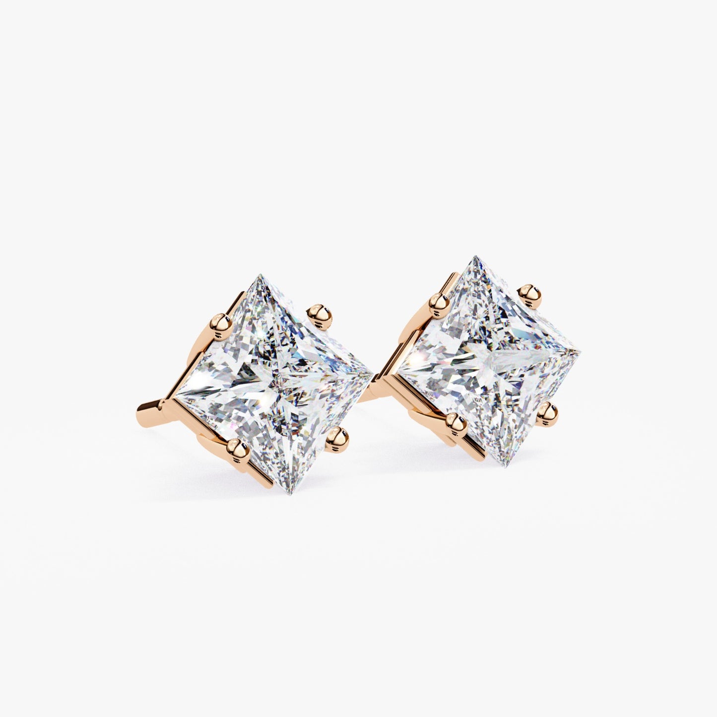 Princess Cut Lab Grown Diamond Stud Earrings - Rose Gold Setting | IGI Certified | Sarva Jewels