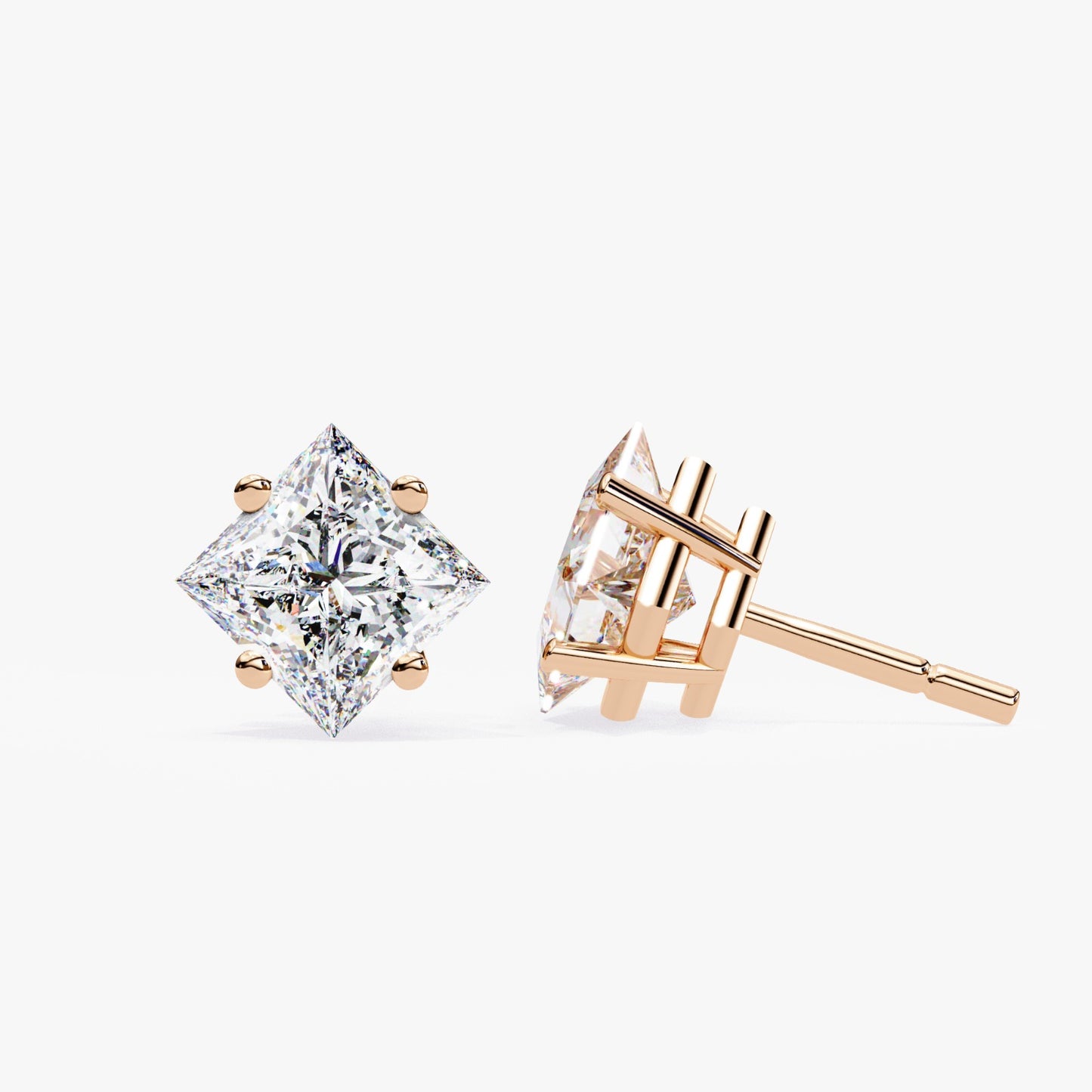 Princess Cut Lab Grown Diamond Stud Earrings - Rose Gold Setting | IGI Certified | Sarva Jewels