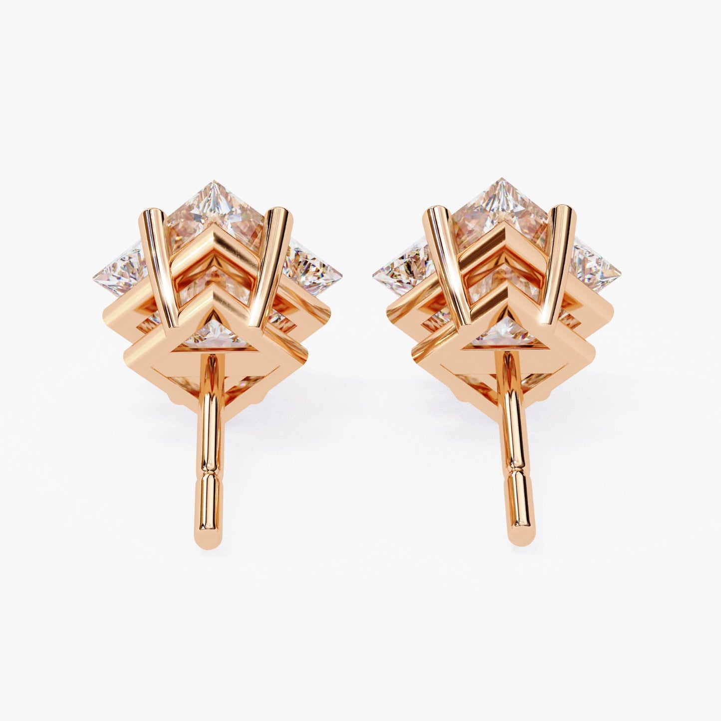 Princess Cut Lab Grown Diamond Stud Earrings - Rose Gold Setting | IGI Certified | Sarva Jewels