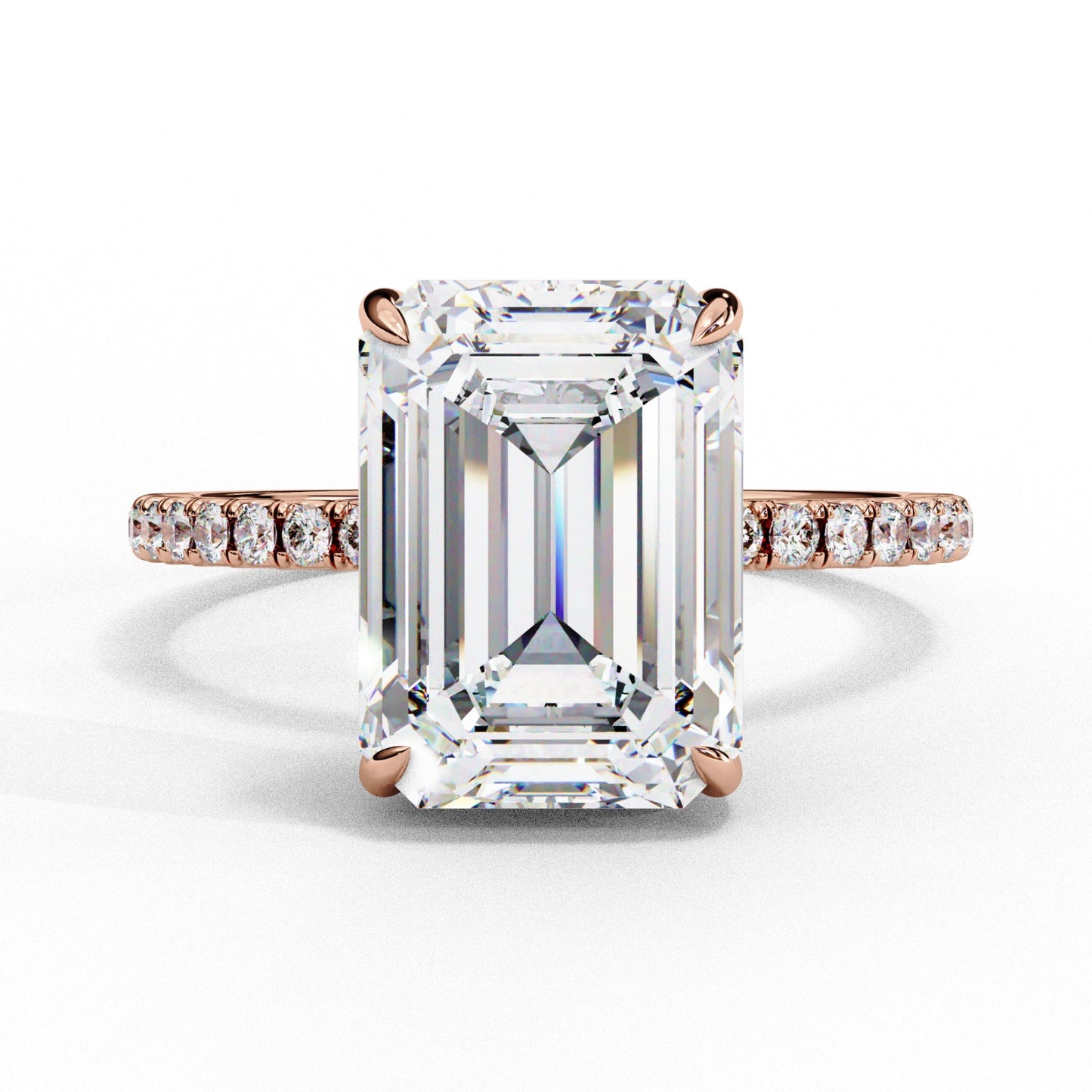 Emerald Cut Lab Grown Diamond Engagement Ring - Rose Gold Pavé Band Setting | IGI Certified | Sarva Jewels