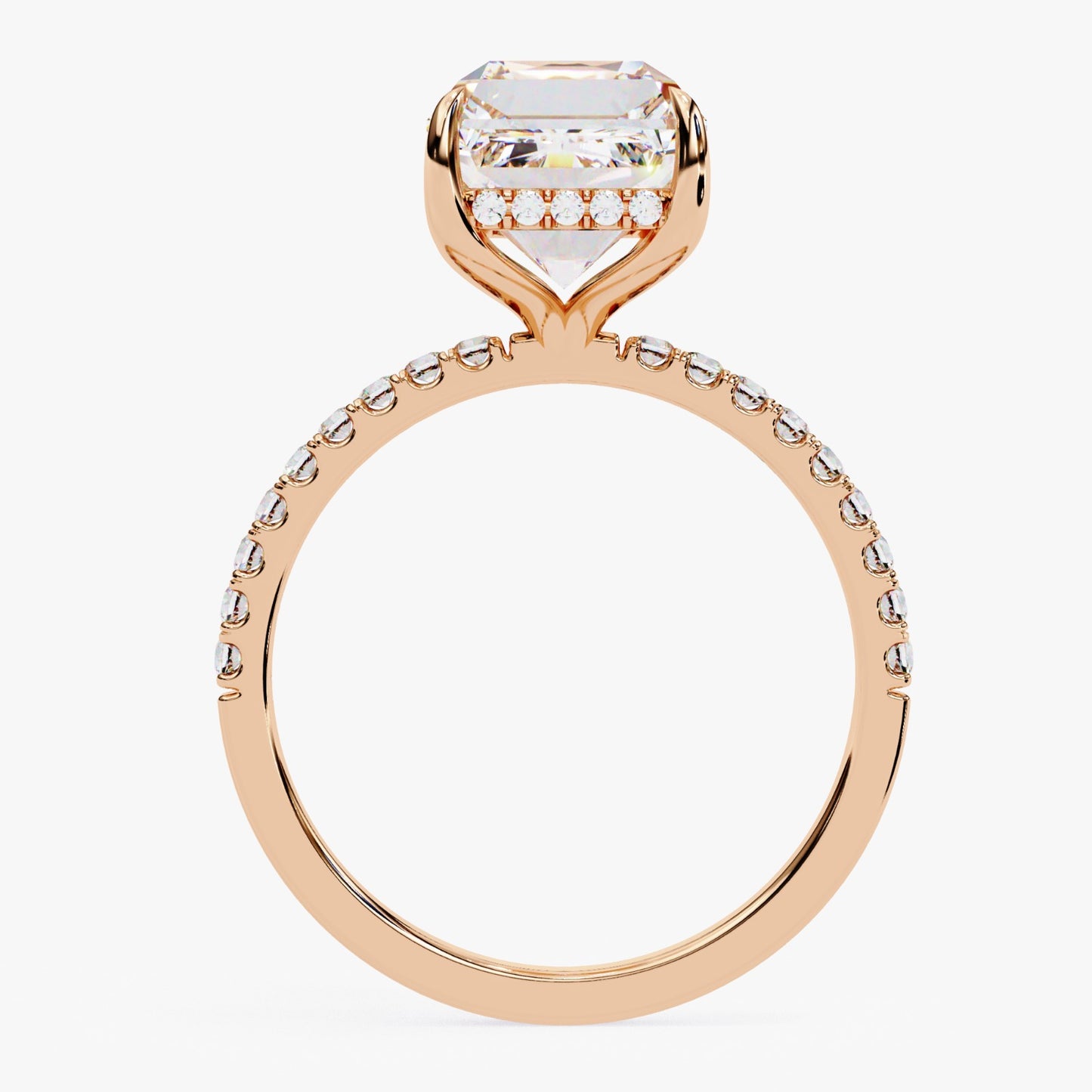 Emerald Cut Lab Grown Diamond Engagement Ring - Rose Gold Pavé Band Setting | IGI Certified | Sarva Jewels