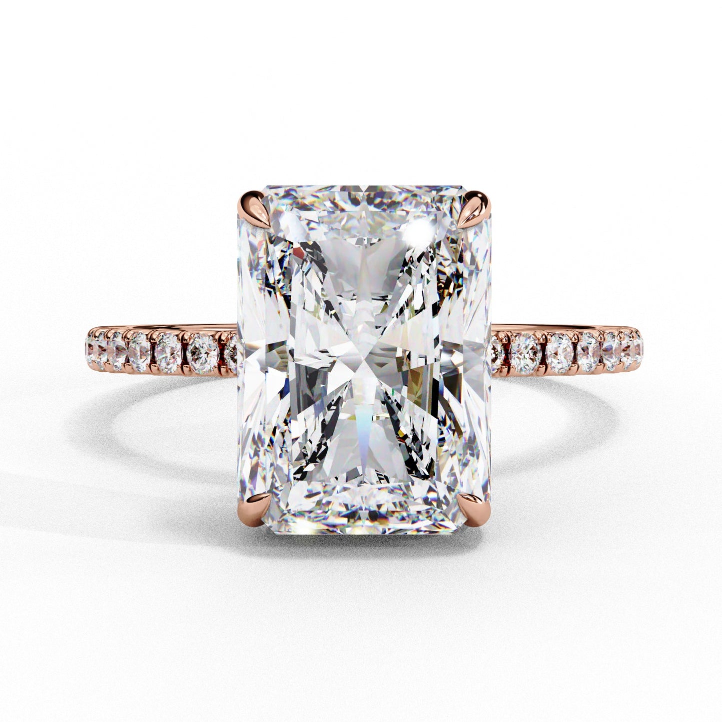 Emerald Cut Lab Grown Diamond Engagement Ring - Rose Gold Pavé Band Setting | IGI Certified | Sarva Jewels