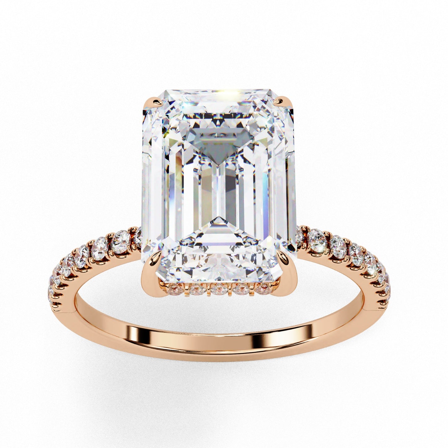 Emerald Cut Lab Grown Diamond Engagement Ring - Rose Gold Pavé Band Setting | IGI Certified | Sarva Jewels