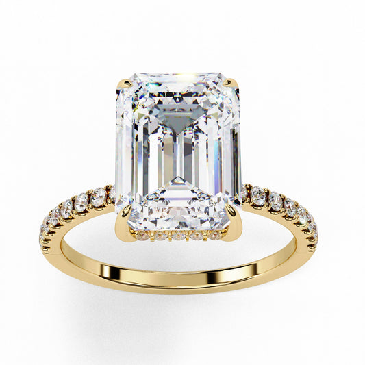Emerald Cut Lab Grown Diamond Engagement Ring - Rose Gold Pavé Band Setting | IGI Certified | Sarva Jewels