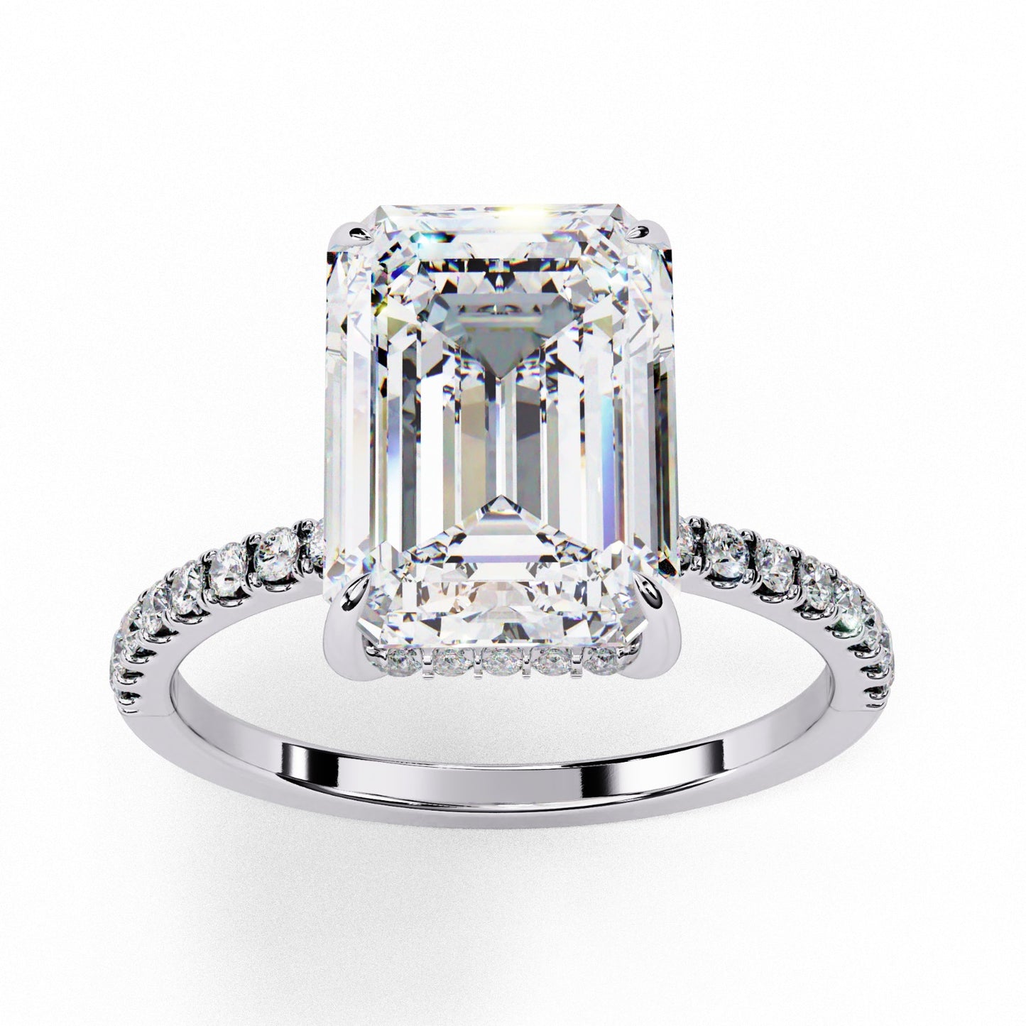 Emerald Cut Lab Grown Diamond Engagement Ring - Rose Gold Pavé Band Setting | IGI Certified | Sarva Jewels