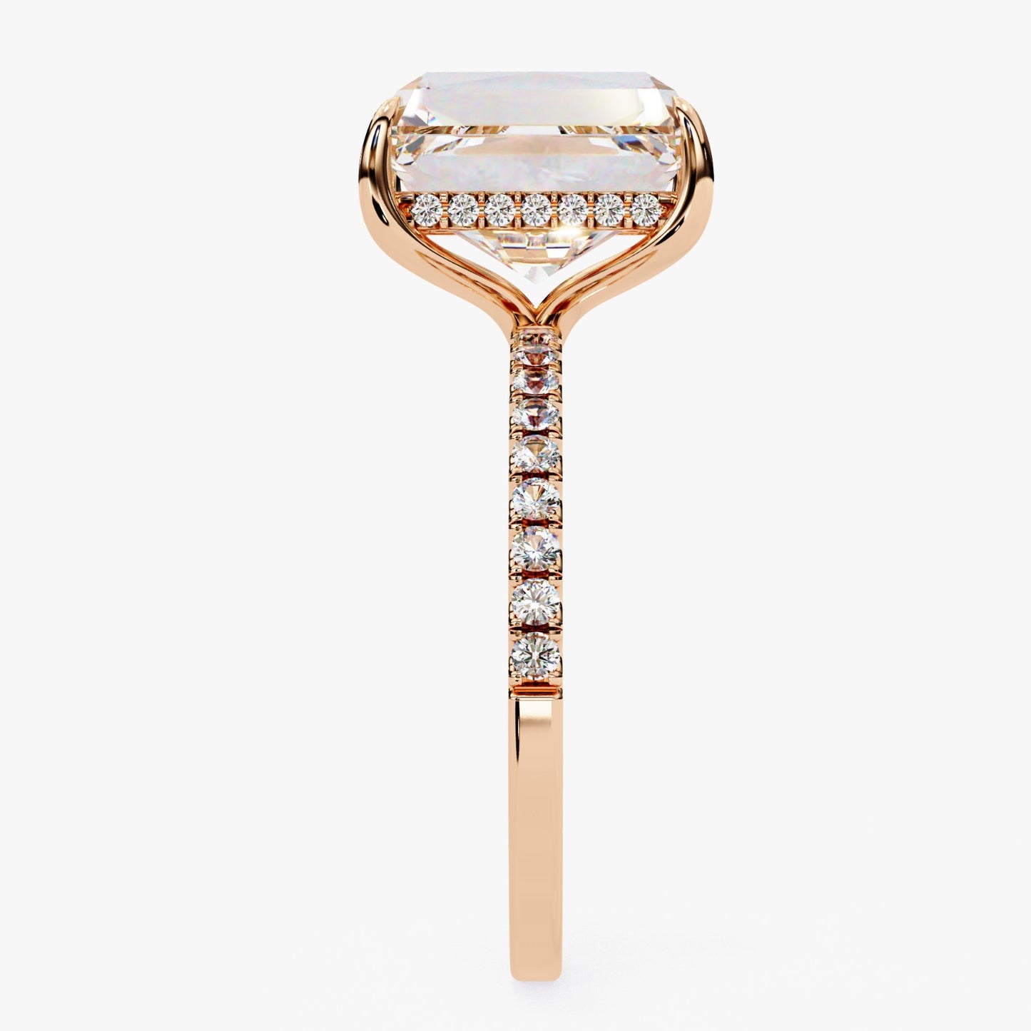 Emerald Cut Lab Grown Diamond Engagement Ring - Rose Gold Pavé Band Setting | IGI Certified | Sarva Jewels