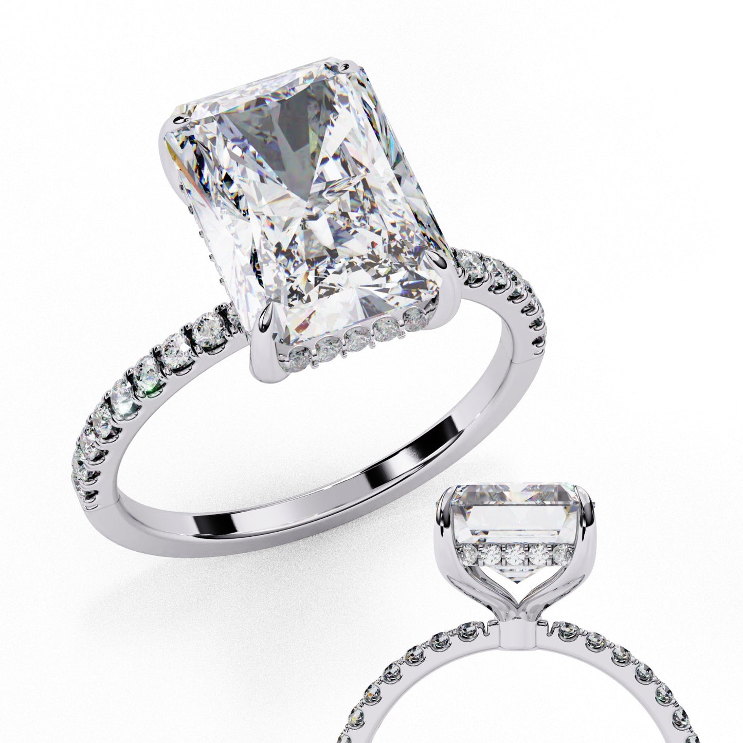 Emerald Cut Lab Grown Diamond Engagement Ring - Rose Gold Pavé Band Setting | IGI Certified | Sarva Jewels