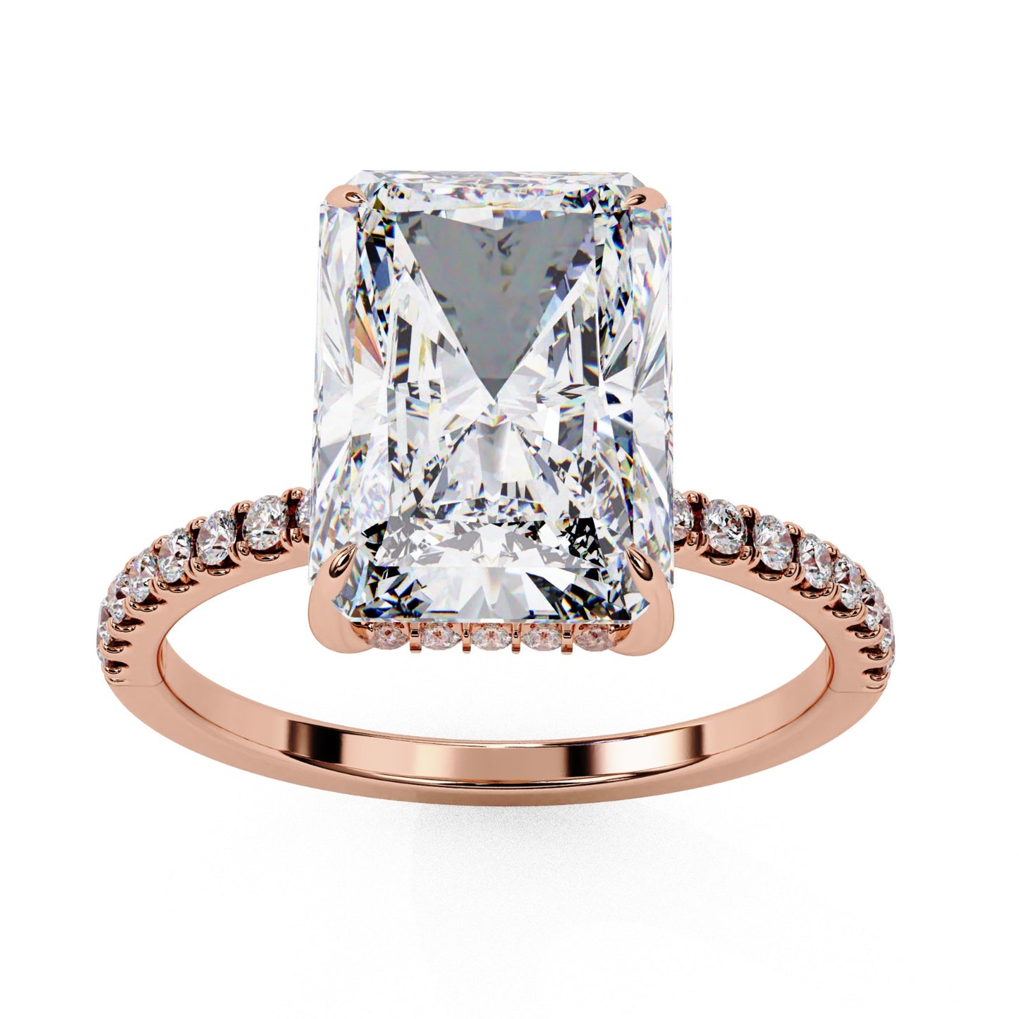 Emerald Cut Lab Grown Diamond Engagement Ring - Rose Gold Pavé Band Setting | IGI Certified | Sarva Jewels