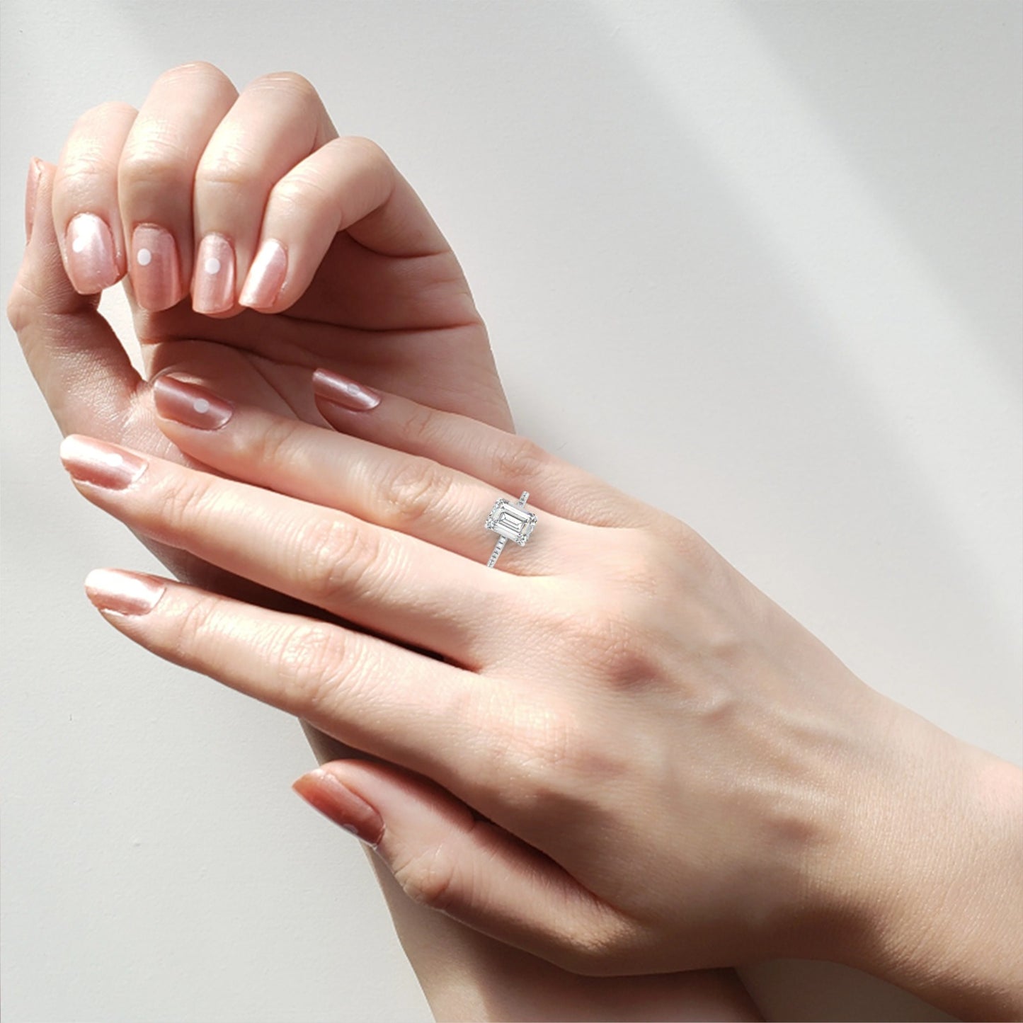 Emerald Cut Lab Grown Diamond Engagement Ring - Rose Gold Pavé Band Setting | IGI Certified | Sarva Jewels
