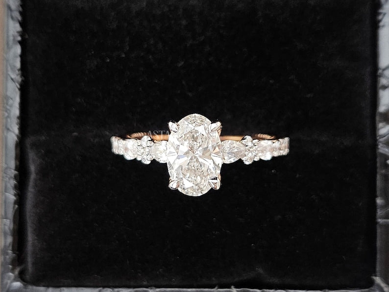 Vintage LabGrown Oval Diamond Three Stone Engagement Ring