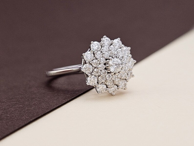 Floral Round Lab Grown Diamond Engagement Ring