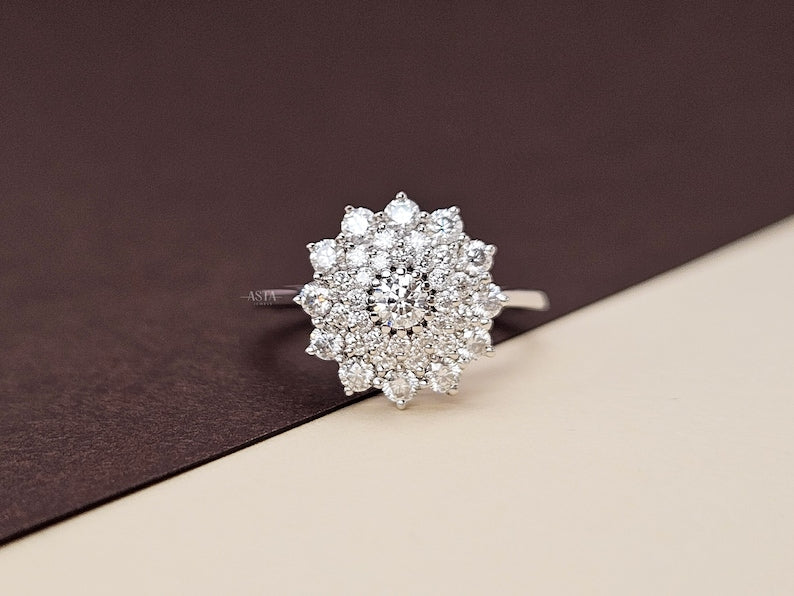 Floral Round Lab Grown Diamond Engagement Ring