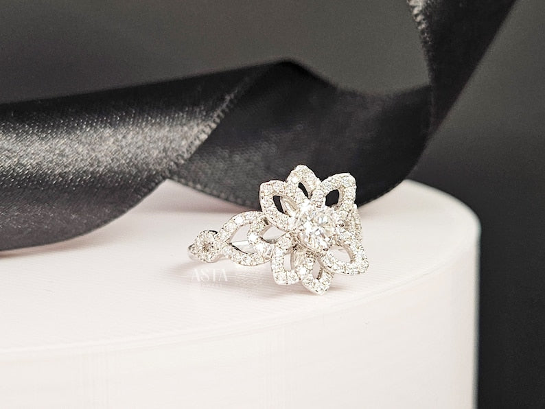 Round Lab Grown Diamond Floral Engagement Ring