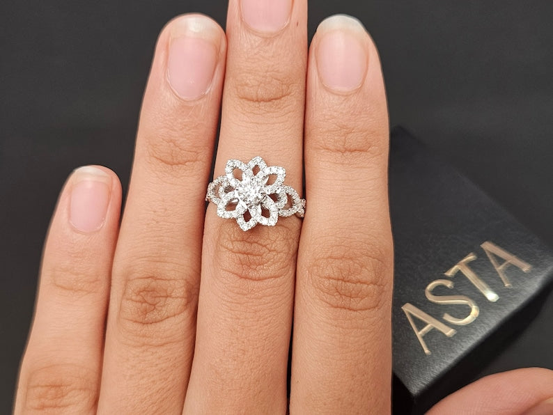 Round Lab Grown Diamond Floral Engagement Ring